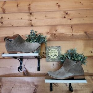 Kork-Ease Ryder Zip Heel Ankle Booties Taupe Tan Suede‎ Leather Shoes Size 6 M